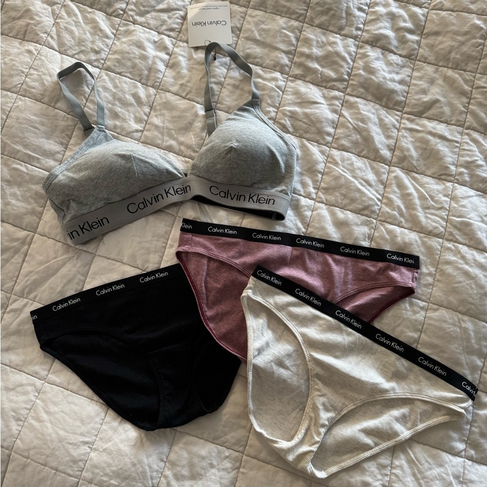 Calvin Klein Gray Bra and Panty Set - Black, Pink, Cream